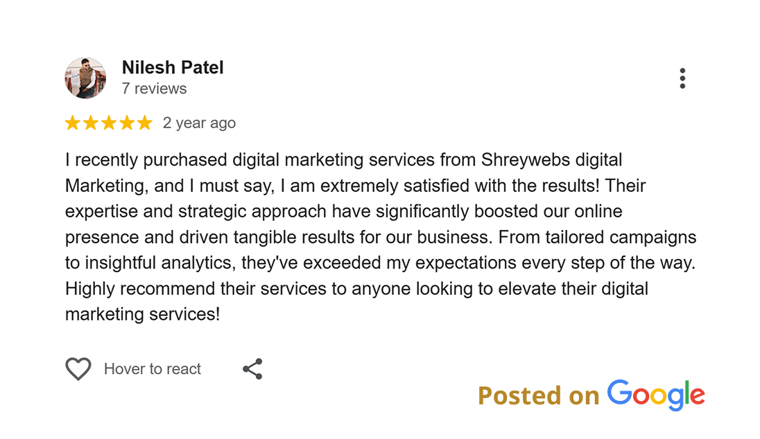 Happy Clients Review for Digital Marketing Services Provided by Shreywebs